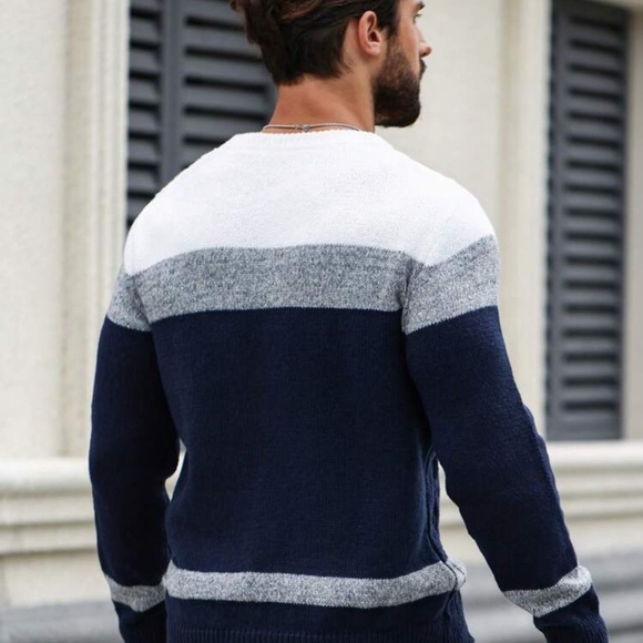 Manfinity Homme Men's Color Blocking Cable Knitted Sweater , Crew Neck - Picture 4 of 4